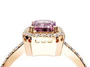 Halo Engagement Ring Setting for Fancy Pink Emerald Cut Center with Inner Milgrain Border and Prong Head in Rose Gold