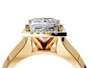Halo Engagement Ring Setting for Princess Cut Center with Knife Ridge Cathedral Band and Prong Head in Yellow Gold