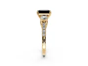 3 Stone Engagement Ring Setting for Fancy Black Emerald Cut Center with Crossover Basket, Pave Band and Prong Head in Yellow Gold