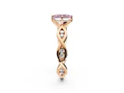 Solitaire Engagement Ring Setting for Fancy Pink Radiant Cut Center with Accented Twist Band and Leaf Prong Head in Rose Gold