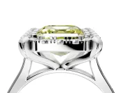 Single Halo Engagement Ring Setting for Fancy Yellow Asscher Cut Center with Corner Claws, Plain Band and Prong Head in Platinum