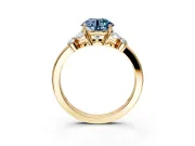 Solitaire Engagement Ring Setting for Fancy Blue Round Cut Center with Marquise Flower Shoulders and Prong Head in Yellow Gold