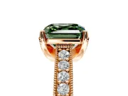 Solitaire Engagement Ring Setting for Fancy Green Asscher Cut Center with Milgrain-Framed Pave Band and Prong Head in Rose Gold