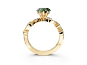 Solitaire Engagement Ring Setting for Fancy Green Heart-Shaped Center with Bar-Station Pave Twist and Prong Head in Yellow Gold