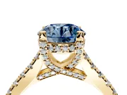 Solitaire Engagement Ring Setting for Fancy Blue Round Cut Center with Widening Pave Band and Claw Prong Head in Yellow Gold