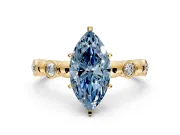 Solitaire Engagement Ring Setting for Fancy Blue Marquise Center with Beaded Bezel Station Band and Prong Head in Yellow Gold