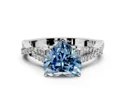 Solitaire Engagement Ring Setting for Fancy Blue Heart-Shaped Center with Twisted Pave Split Shank and Prong Head in Sterling Silver
