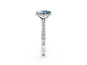 Hidden Halo Engagement Ring Setting for Fancy Blue Oval Center with Pave Band and Prong Head in Sterling Silver