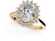 Starburst Halo Engagement Ring Setting for Oval Center with Thin Round-Wire Band and Prong Head in Yellow Gold