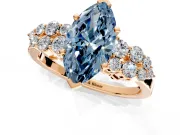 Cluster Engagement Ring Setting for Fancy Blue Marquise Center with 2-Row Shoulder Clusters and Prong Head in Rose Gold