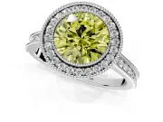 Halo Engagement Ring Setting for Fancy Yellow Round Cut Center with Milgrain Pave Band and Bezel Head in Sterling Silver