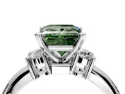 3 Stone Engagement Ring Setting for Fancy Green Princess Cut Center with Wide Plain Band and Prong Head in Sterling Silver