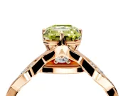 Solitaire Engagement Ring Setting for Fancy Yellow Emerald Cut Center with Accented Twist Band and Leaf Prong Head in Rose Gold