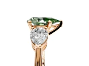 3 Stone Engagement Ring Setting for Fancy Green Pear-Shaped Center with Large Pear-Shaped Accents and Prong Head in Rose Gold