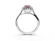 Starburst Halo Engagement Ring Setting for Fancy Pink Emerald Cut Center with Thin Round-Wire Band and Prong Head in Platinum