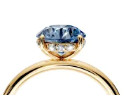 Solitaire Engagement Ring Setting for Fancy Blue Round Cut Center with Plain Band, Open Basket and Prong Head in Yellow Gold