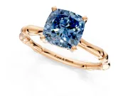 Solitaire Engagement Ring Setting for Fancy Blue Cushion Cut Center with Bamboo Band and Prong Head in Rose Gold