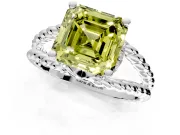 Halo Engagement Ring Setting for Fancy Yellow Asscher Cut Center with Rope Twist Split Shank and Prong Head in Sterling Silver