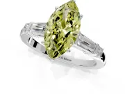 Bar-Set Engagement Ring Setting for Fancy Yellow Marquise Center with Tapered Baguette Accents and Prong Head in Sterling Silver