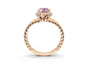Halo Engagement Ring Setting for Fancy Pink Oval Center with Rope Twist Split Shank and Prong Head in Rose Gold