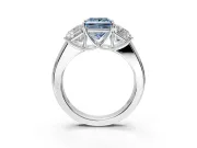 3 Stone Engagement Ring Setting for Fancy Blue Princess Cut Center with Raised Basket Heads and Prong Head in Sterling Silver