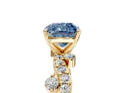 Solitaire Engagement Ring Setting for Fancy Blue Cushion Cut Center with Bar-Station Pave Twist and Prong Head in Yellow Gold
