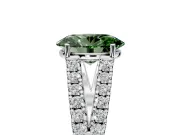 Solitaire Engagement Ring Setting for Fancy Green Oval Center with Pave Split Shank and Prong Head in Sterling Silver