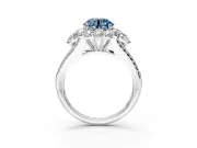 Halo Engagement Ring Setting for Fancy Blue Round Cut Center with Two-Strand Split Shank and Prong Head in Platinum
