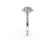 Halo Engagement Ring Setting for Round Cut Center with Raised Halo, Pave Band and Prong Head in Platinum