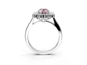Cluster Halo Engagement Ring Setting for Fancy Pink Oval Center with Milgrain Bezel Accents and Prong Head in White Gold