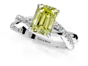 Crossover Engagement Ring Setting for Fancy Yellow Emerald Cut Center with Pave and Plain Strands and Prong Head in Sterling Silver