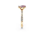 Solitaire Engagement Ring Setting for Fancy Pink Oval Center with Pave Accents and Prong Head in Yellow Gold