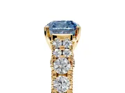 Solitaire Engagement Ring Setting for Fancy Blue Cushion Cut Center with Pave Cathedral Shoulders and Prong Head in Yellow Gold