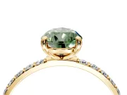 Solitaire Engagement Ring Setting for Fancy Green Pear-Shaped Center with Pave Accents and Prong Head in Yellow Gold