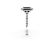 Halo Engagement Ring Setting for Fancy Green Asscher Cut Center with Milgrain Pave Band and Bezel Head in White Gold