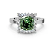 Starburst Halo Engagement Ring Setting for Fancy Green Cushion Cut Center with Flat Cathedral Band and Prong Head in Platinum