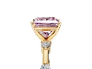 Solitaire Engagement Ring Setting for Fancy Pink Princess Cut Center with Bezel Station Band and Prong Head in Yellow Gold