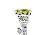 Leaf Motif Engagement Ring Setting for Fancy Yellow Oval Center with Pave Band and Prong Head in Platinum