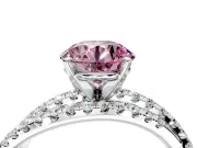 Solitaire Engagement Ring Setting for Fancy Pink Round Cut Center with Woven 3-Strand Pave Band and Prong Head in White Gold