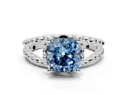 Halo Engagement Ring Setting for Fancy Blue Cushion Cut Center with Rope Twist Split Shank and Prong Head in Platinum