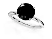 Hidden Halo Engagement Ring Setting for Fancy Black Round Cut Center with Thin Rounded Band and Prong Head in Sterling Silver
