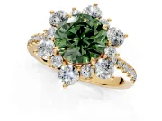 Floral Halo Engagement Ring Setting for Fancy Green Round Cut Center with Pave Accents and Prong Head in Yellow Gold