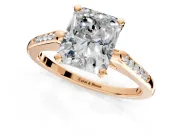 Solitaire Engagement Ring Setting for Radiant Cut Center with Channel Accents and Prong Head in Rose Gold