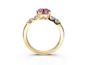 5 Stone Engagement Ring Setting for Fancy Pink Round Cut Center with Plain Band and Prong Head in Yellow Gold