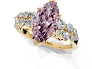 Cluster Engagement Ring Setting for Fancy Pink Marquise Center with 2-Row Shoulder Clusters and Prong Head in Yellow Gold