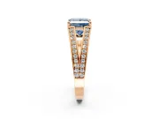 Split Shank Engagement Ring Setting for Fancy Blue Princess Cut Center with Pave Split Shank and Prong Head in Rose Gold