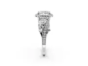 Milgrain Halo Engagement Ring Setting for Radiant Cut Center with Shoulder Bezels and Prong Head in Sterling Silver