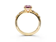 Solitaire Engagement Ring Setting for Fancy Pink Emerald Cut Center with Trailing Leaf Accent Band and Prong Head in Yellow Gold