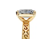 Solitaire Engagement Ring Setting for Emerald Cut Center with Scrollwork Band and Prong Head in Yellow Gold