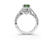 Solitaire Engagement Ring Setting for Fancy Green Cushion Cut Center with Filigree Accent Basket and Prong Head in White Gold